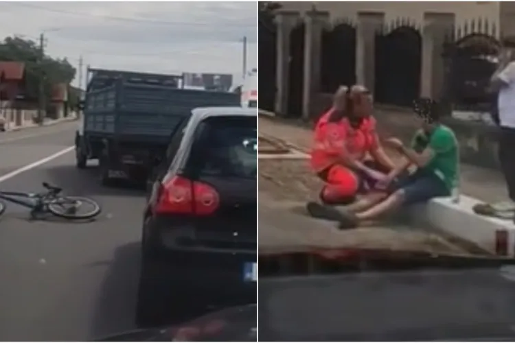 VIDEO. Cum s-a produs accidentul din Gilău? Un copil de 13 ani pe bicicletă nu s-ar fi asigurat și a intrat în coliziune cu o mașină. Pericol pe două roți
