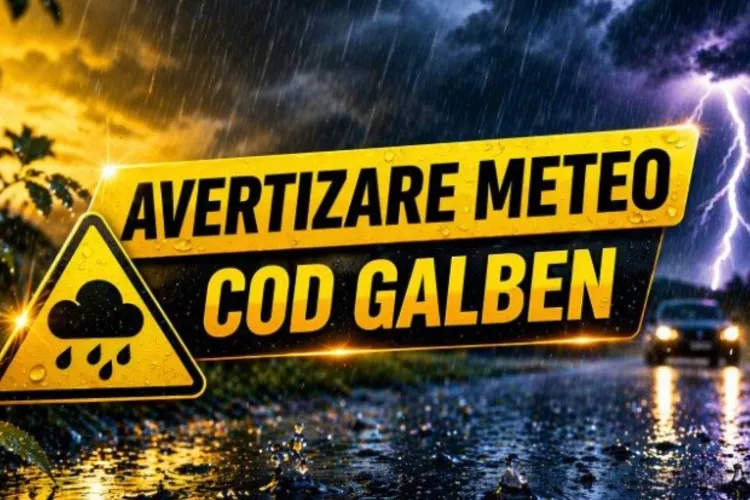 COD GALBEN de furtuni puternice în România: Clujul, vizat de vânt de până la 80 km/h, grindină și ploi torențiale până mâine seară