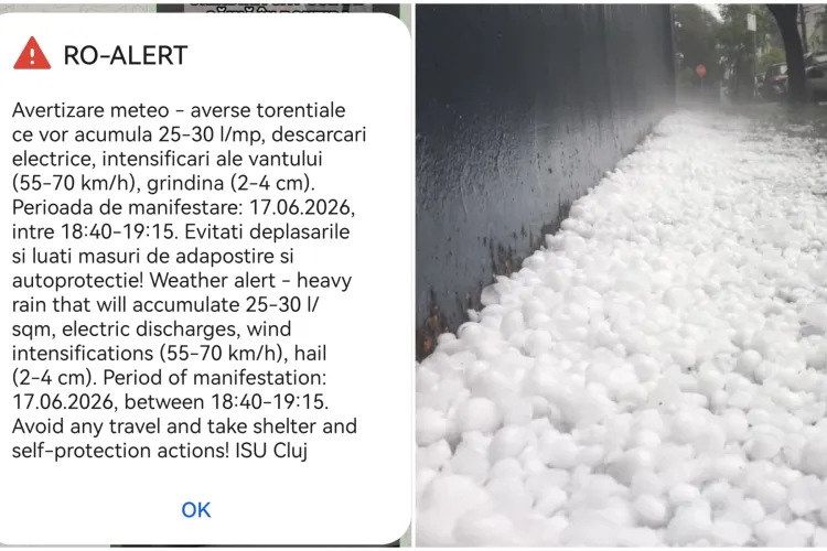 Atenție, clujeni! Furtuna nu a trecut. A fost emis RO-ALERT, oamenii sunt rugați să se adăpostească în următoarea oră. Grindină de până la 4 cm