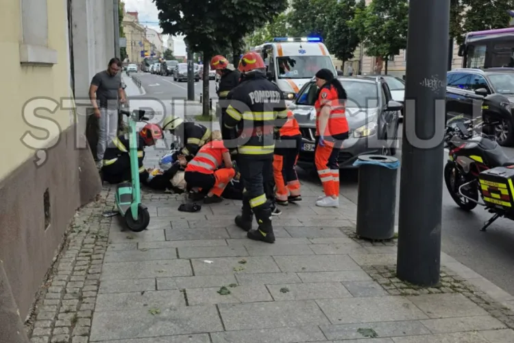 VIDEO. Accident grav în Cluj, acum. Un biciclist rănit pe Moților, la câțiva metri de locul unde o tânără însărcinată a murit strivită de mașină pe trotuar