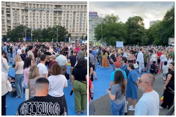VIDEO Peste 1000 de persoane au ieșit în stradă pentru a-l susține pe Bolojan. „Nicușor, trădător!” s-a scandat în Piața Victoriei din Capitală