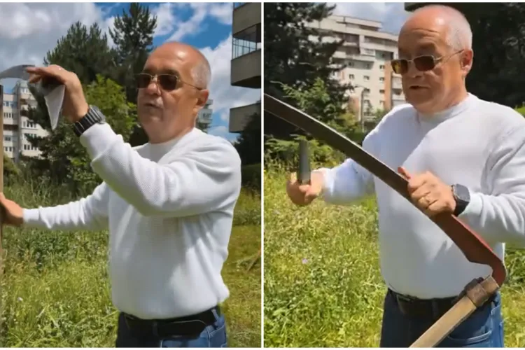 VIDEO. Emil Boc, cosaș în blugi printre blocuri. Primarul îi cheamă pe toți clujenii la „gospodărit” în curte: „Vrei să faci un pic sport, vii la coasă”
