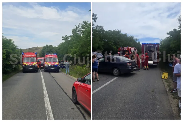Cum s-a produs accidentul grav de la Cojocna, cu trei răniți: O șoferiță a intrat pe contrasens într-o curbă și s-a izbit frontal de o altă mașină