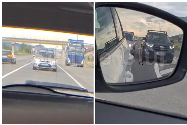 VIDEO. Doi șmecheri fac legea pe drumul Cluj-Gilău! Depășesc periculos coloana prin dreapta: „Șicanări și înjurături când nu a fost lăsat să se bage”