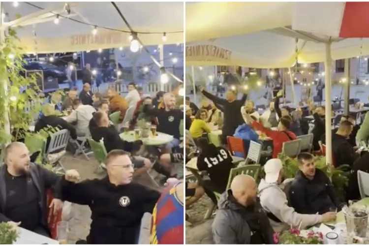 VIDEO. Terasele din Lublin au fost invadate de ultrașii Universității Cluj. Aproape 1.000 de fani vor ajunge la meci în Polonia, cu Dinamo Kiev