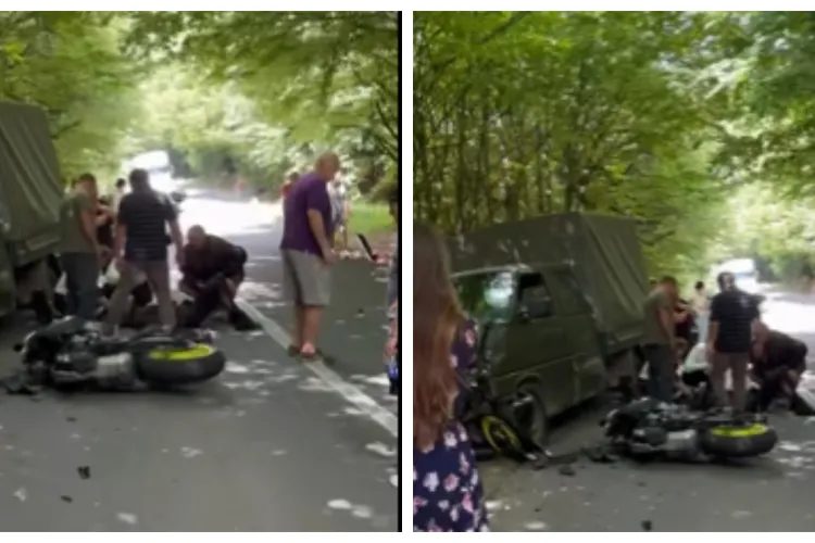VIDEO. Cum s-a produs accidentul grav din Făget, Cluj! Motociclistul a ajuns pe contrasens și s-a izbit de o mașină