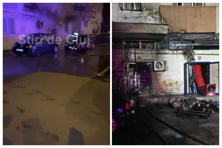 VIDEO. Incendiu de proporții azi-noapte în Cluj: Un bloc și două mașini au luat foc de la o ghenă de gunoi. Peste 60 de oameni s-au autoevacuat