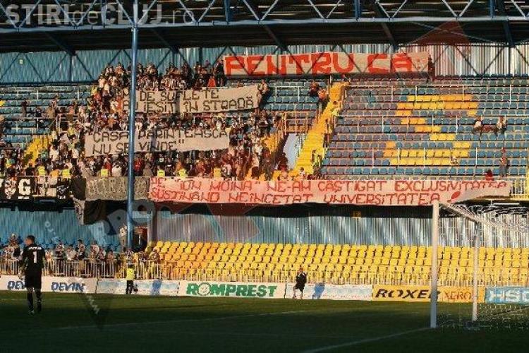 Suporterii U Cluj cer drepturi de "exclusivitate" pe Cluj Arena! Vezi bannerele anti-CFR, afisate la Medias FOTO
