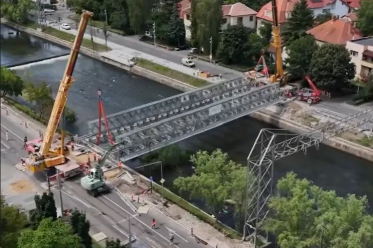 VIDEO. Cum arată acum șantierul Podului Garibaldi din Cluj. Cât mai este până la deschiderea podului provizoriu- Imagini spectaculoase filmate din dronă