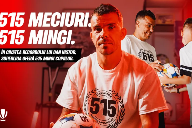 VIDEO. Dan Nistor, omagiat de Superliga după ce a bătut recordul de meciuri. 515 mingi, împărțite copiilor din Cluj și Rucăr