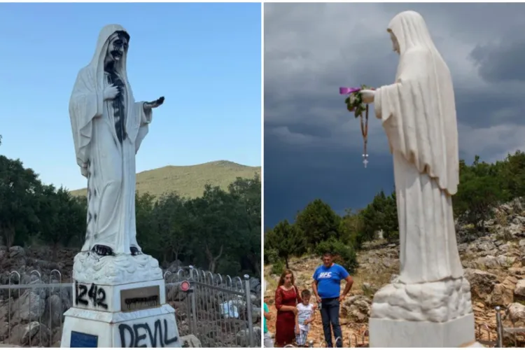 Una dintre cele mai cunoscute statui ale Fecioarei Maria a fost desfigurată cu mesajul „Diavolul în fustă”. Incident șocant înaintea unui pelerinaj uriaș