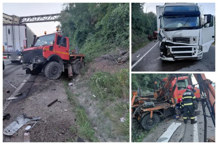 Accident acum în Cluj. Un TIR și o autoutilitară au fost implicate într-un impact violent pe DN 1. Cei doi șoferi, transportați de urgență la spital