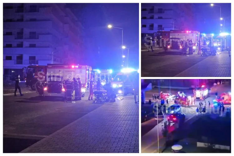 VIDEO. Accident în această noapte în Florești. Pasagera din taxiul implicat în impactul cu o mașină a fost rănită. A fost extrasă de pompieri din taxi
