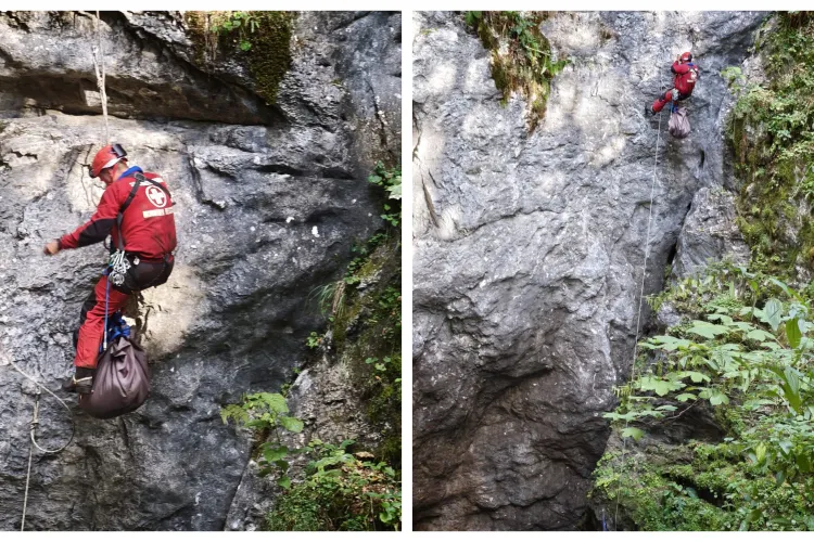 Operațiune spectaculoasă de salvare! Un câine, scos din adâncuri după o intervenție contra cronometru FOTO 