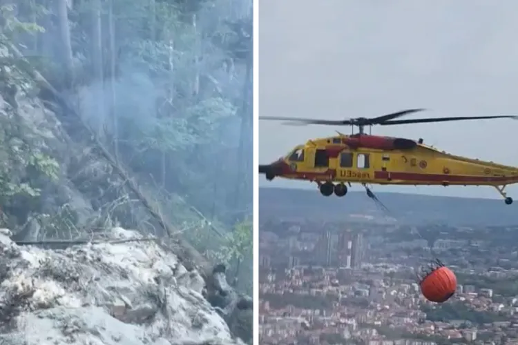 VIDEO. Un incendiu atipic face ravagii într-o pădure din Cluj! Pompierii nu îl pot stinge de la sol și au cerut elicopter: Totul a pornit de la un fulger