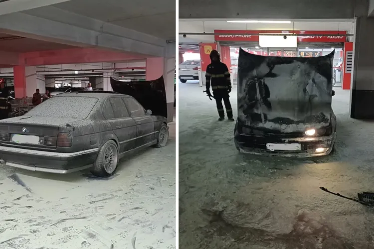 Incendiu în parcarea subterană a Iulius Mall! O mașină a fost cuprinsă de flăcări, iar pompierii au intervenit de urgență pentru a stinge focul