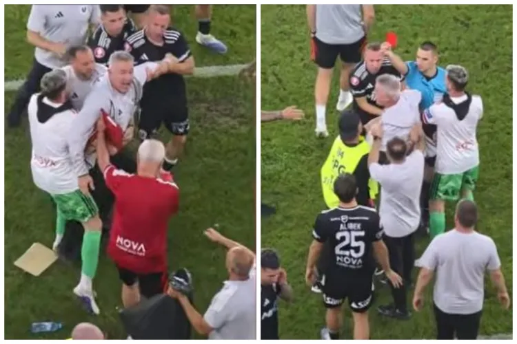 VIDEO. A fost nevoie de cinci oameni să-l țină pe Bergodi, care sărea la bătaie cu un suporter al lui Dinamo. Cum a explicat gestul după meci