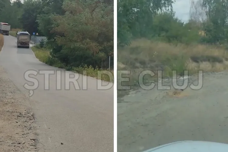VIDEO. Un drum din Cluj, distrus de camioanele cu pământ. Firma recunoaște: „Drumul ce l-am stricat se va repara”. Primarul le-a oprit transporturile