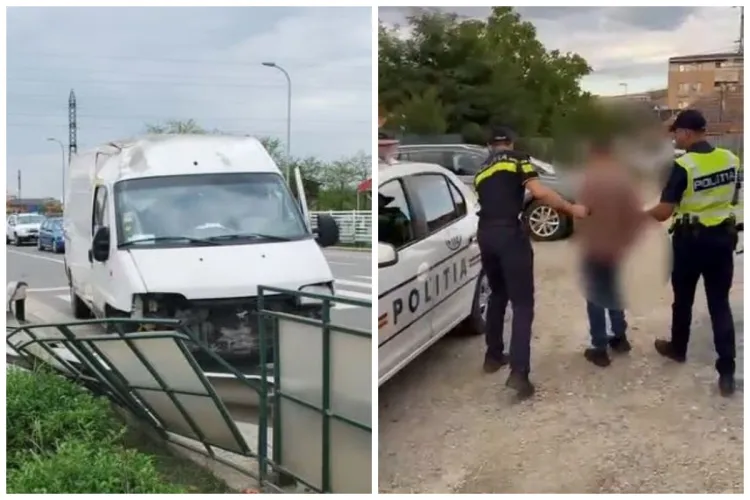 VIDEO Accident cu o autoutilitară furată la Cluj! Un tânăr de 18 ani, fără permis și băut a fost reținut după ce „a dat-o de gard” 