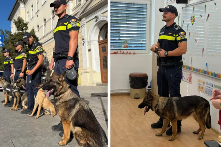 Măsuri maxime de siguranță la Cluj-Napoca în prima zi de școală! Polițiștii au venit cu câinii de serviciu la porțile școlilor, pentru siguranța elevilor
