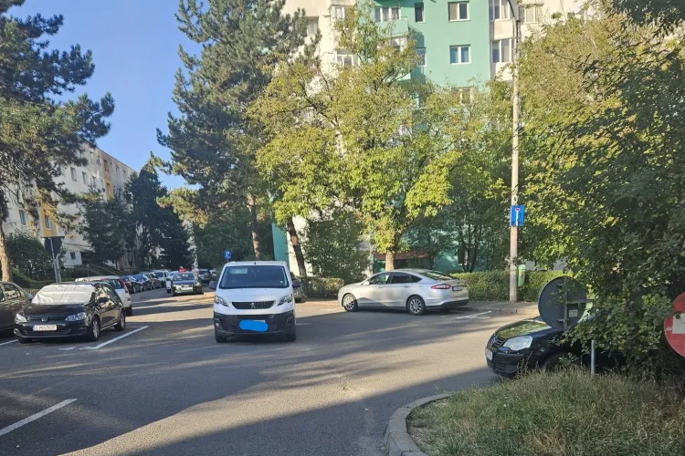 A găsit cel mai bun loc de parcare… în mijlocul drumului! O dubă cu număr de Sălaj a blocat o stradă din Cluj în plină zi