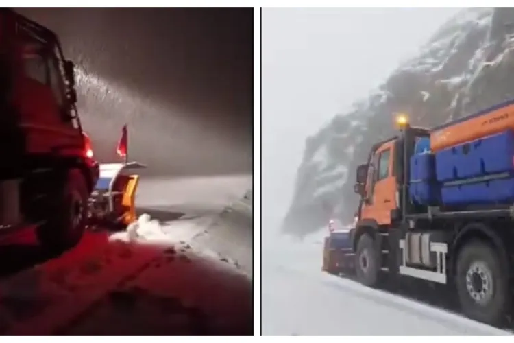 VIDEO. Iarna a venit în forță pe Transfăgărășan! Drumarii au intervenit cu utilaje și au împrăștiat peste 5 tone de sare 