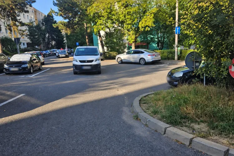 Mașină parcată în mijlocul drumului, pe o alee din Cluj-Napoca. „A uitat” unde trebuie lăsată mașina?