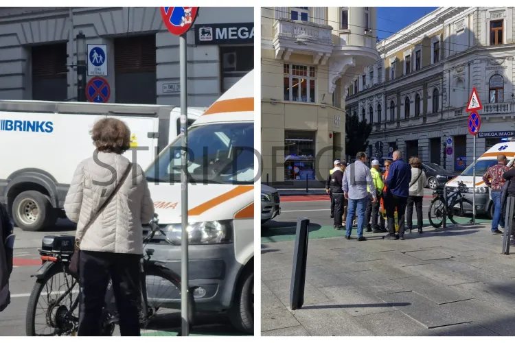 VIDEO. Livrator de mâncare, lovit de o mașină în centrul Clujului! A fost preluat de ambulanță de urgență. Traficul a fost îngreunat 