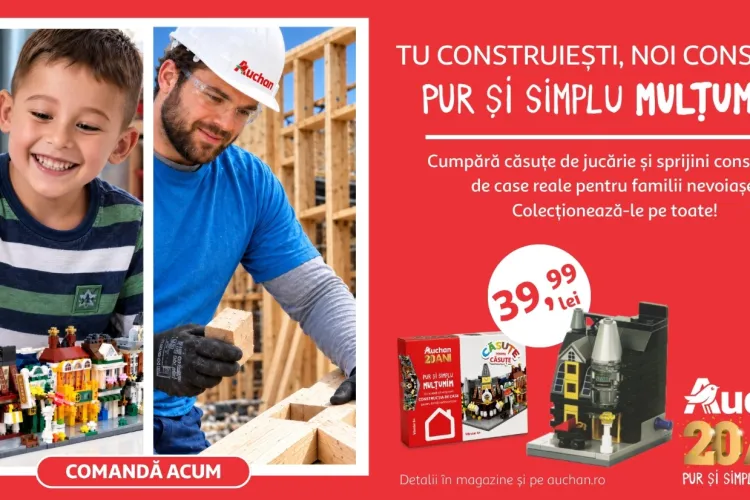 Auchan alocă 625 de mii de euro pentru construirea de locuințe pentru 35 de oameni. Cumperi căsuțe și ei vor primi case!