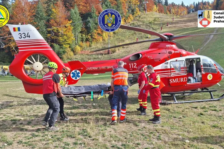 Accident grav pe un traseu de mountain-bike! Un băiat de 14 ani a suferit o fractură de femur și a fost transportat cu elicopterul la un spital