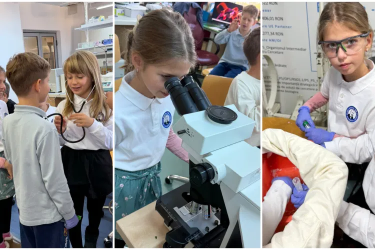 „Viitorii medici” ai Clujului au făcut spectacol la UMF Cluj! Elevii de clasa I au făcut experimente în laboratoare și au văzut spectacolul azotului lichid