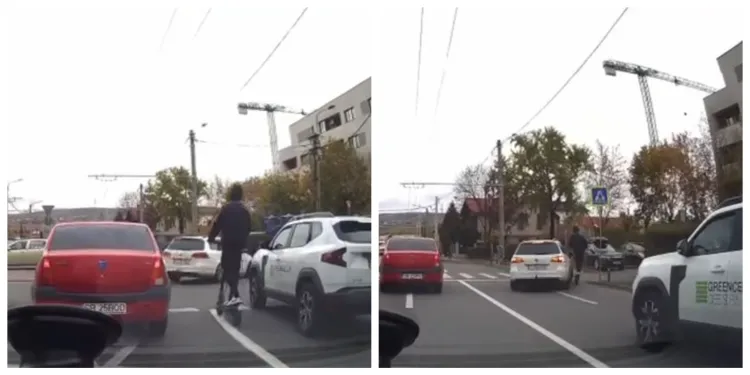 VIDEO. Accident șocant în Cluj-Napoca! Trotinetist inconștient, pus la pământ de o mașină. Scena, filmată LIVE de o cameră de bord