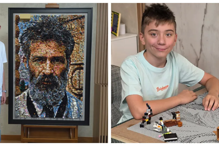 Performanță impresionantă pentru un copil de 11 ani din Cluj! A creat portretul lui Constantin Brâncuși din 19.000 de piese LEGO