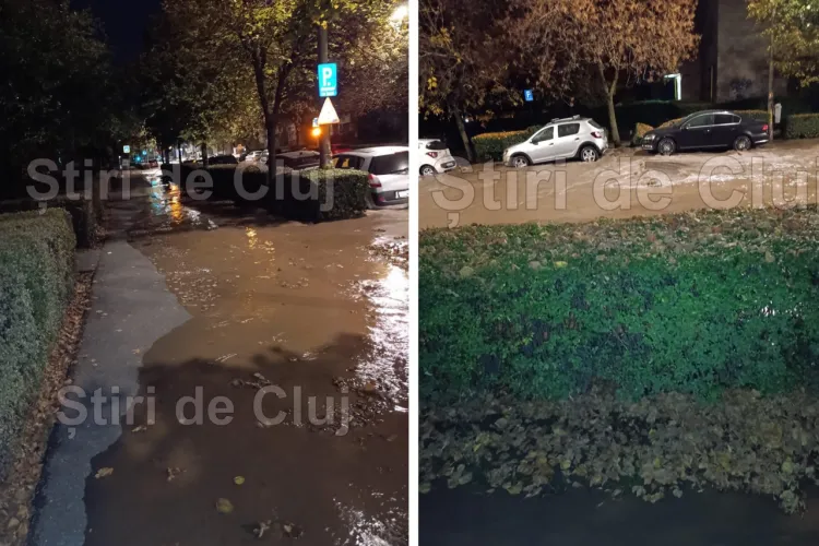 VIDEO. Imagini incredibile cu Calea Dorobanților din Cluj, transformată azi în fluviu! Asfaltul s-a surpat și apa a inundat toată strada