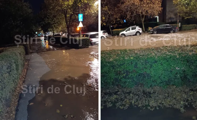 VIDEO. Imagini incredibile cu Calea Dorobanților din Cluj, transformată azi în fluviu! Asfaltul s-a surpat și apa a inundat toată strada