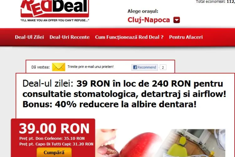 83% reducere la tratament! Doar 39 lei in loc de 240 lei pentru consultatie stomatologica, detartraj si airflow! Bonus: 40% reducere la albire dentara(P)