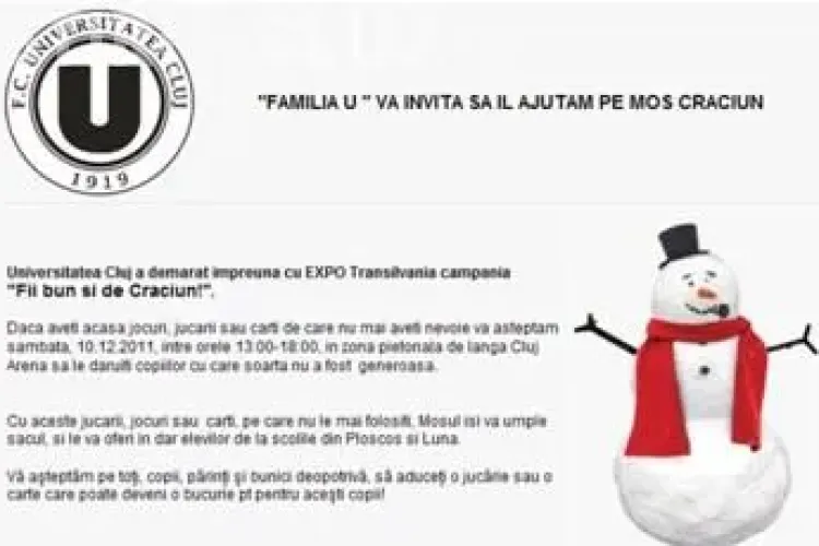 U Cluj face actiuni caritabile inaintea jocului cu Vaslui