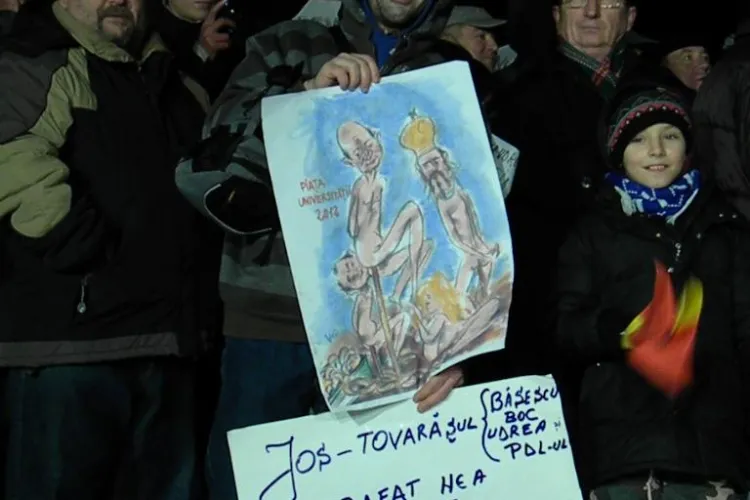 Caricatura zilei vine de la Cluj: Basescu, Boc si Patriarhul, trasi in teapa. Elena Udrea, dezbracata, plange VIDEO si FOTO