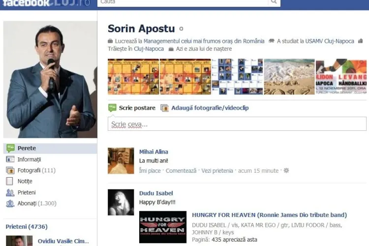 De ziua lui Sorin Apostu, zeci de clujeni ii spun "La multi ani!" pe Facebook