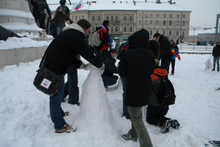 Protest cu Oameni de zapada in Piata Unirii, dedicat celor care nu pot sau nu vor sa participe FOTO si VIDEO