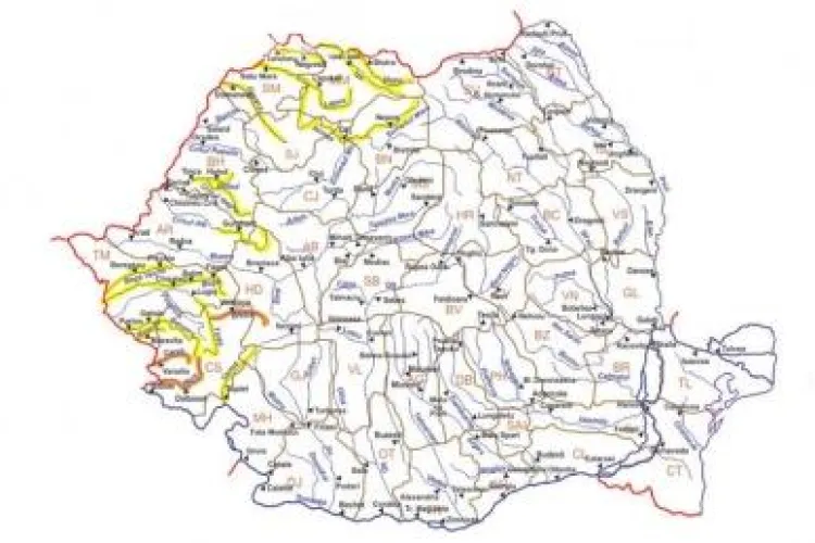 Cod galben de inundatii la Cluj si in alte 8 judete. Cod portocaliu in Timis si Caras Severin