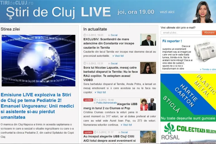 Stiri de Cluj, cel mai citit site regional din Romania, cu peste 30.000 de cititori unici inregistrati ieri