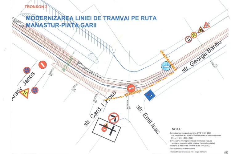 Se inchide circulatia pe strada George Baritiu pentru lucrarile de reabilitare a liniei de tramvai