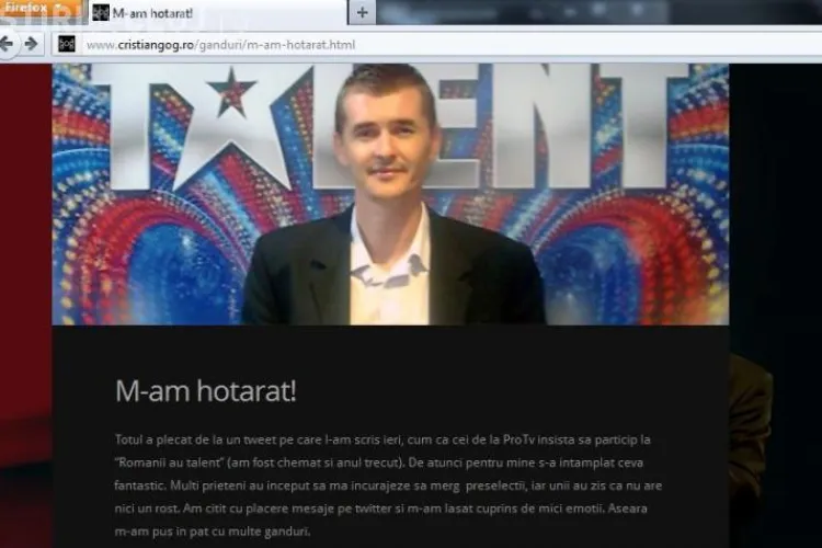 Cristian Gog: Pro TV a insistat din 2010 sa particip la Romanii au talent