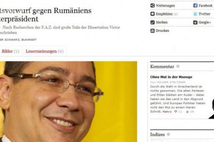 Frankfurter Allgemeine Zeitung scrie despre plagiatul lui Ponta