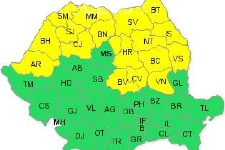 O noua avertizare Cod Galben de ploi abundente la Cluj pana maine la ora 9