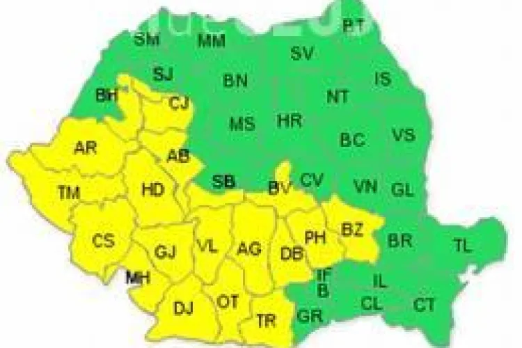 Cod galben de ploi torentiale si grindina la Cluj din aceasta seara
