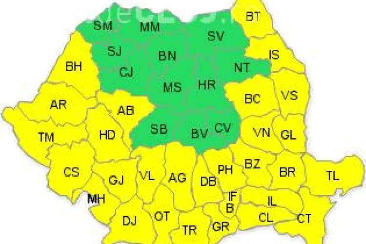 Atenționare COD GALBEN valabilă sâmbătă, duminică, luni şi marţi