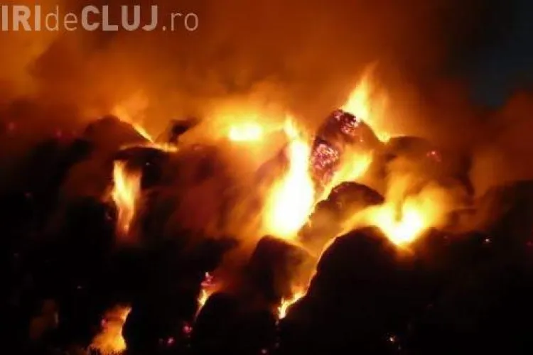 Incendiu la Iclod: Sute de baloți de fân s-au făcut scrum VIDEO