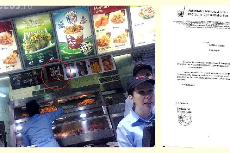 KFC Cluj, AMENDAT cu 2.000 de lei pentru reclamă MINCINOASĂ 